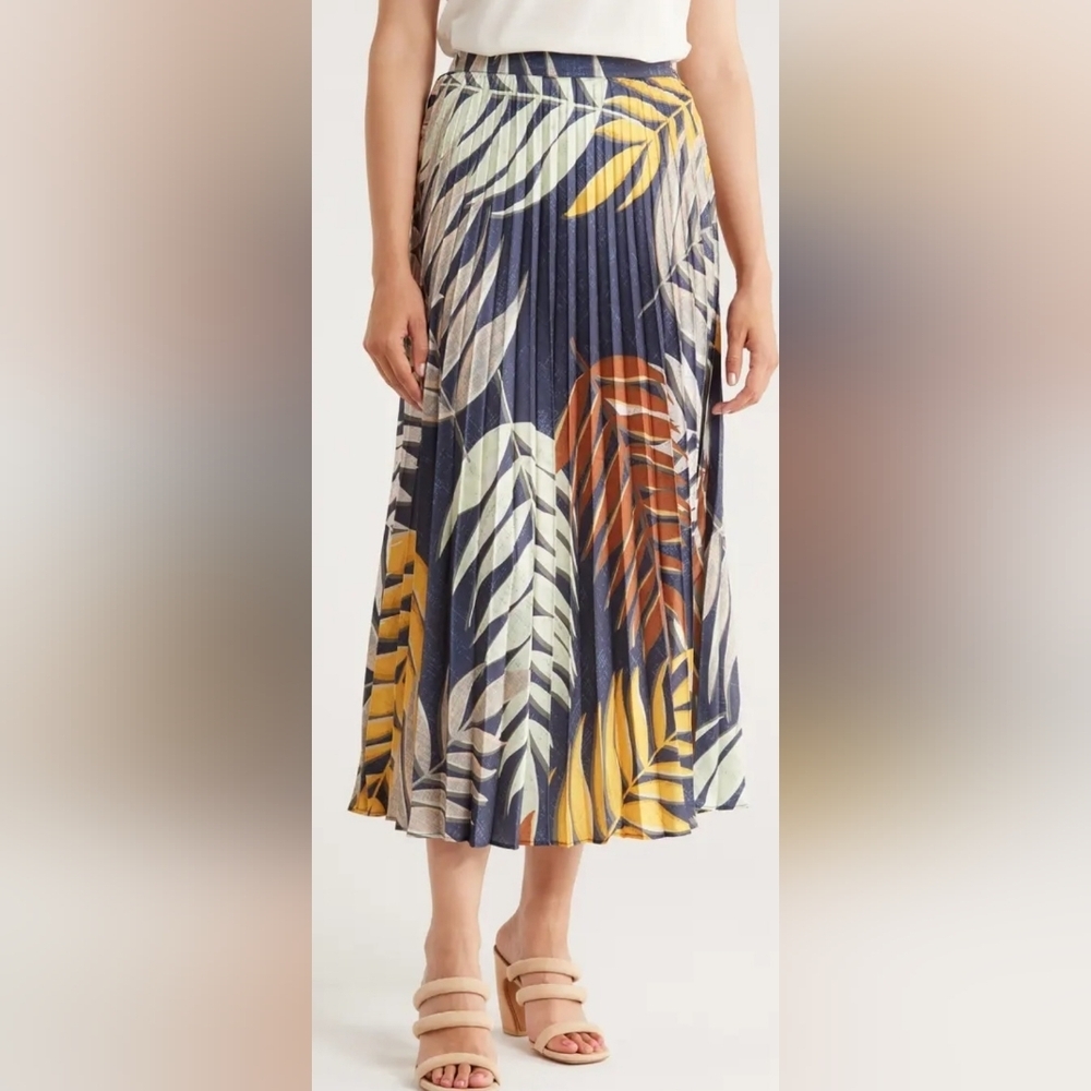 Tahari Women's Multicolor Leaf Print Pleated Skirt (8)